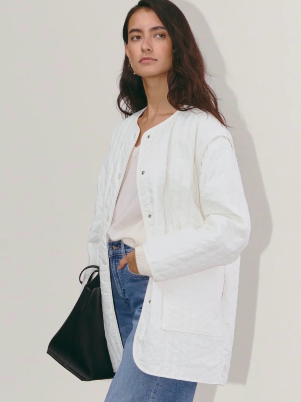 Everlane Midi Quilted Liner Jacket in Bone